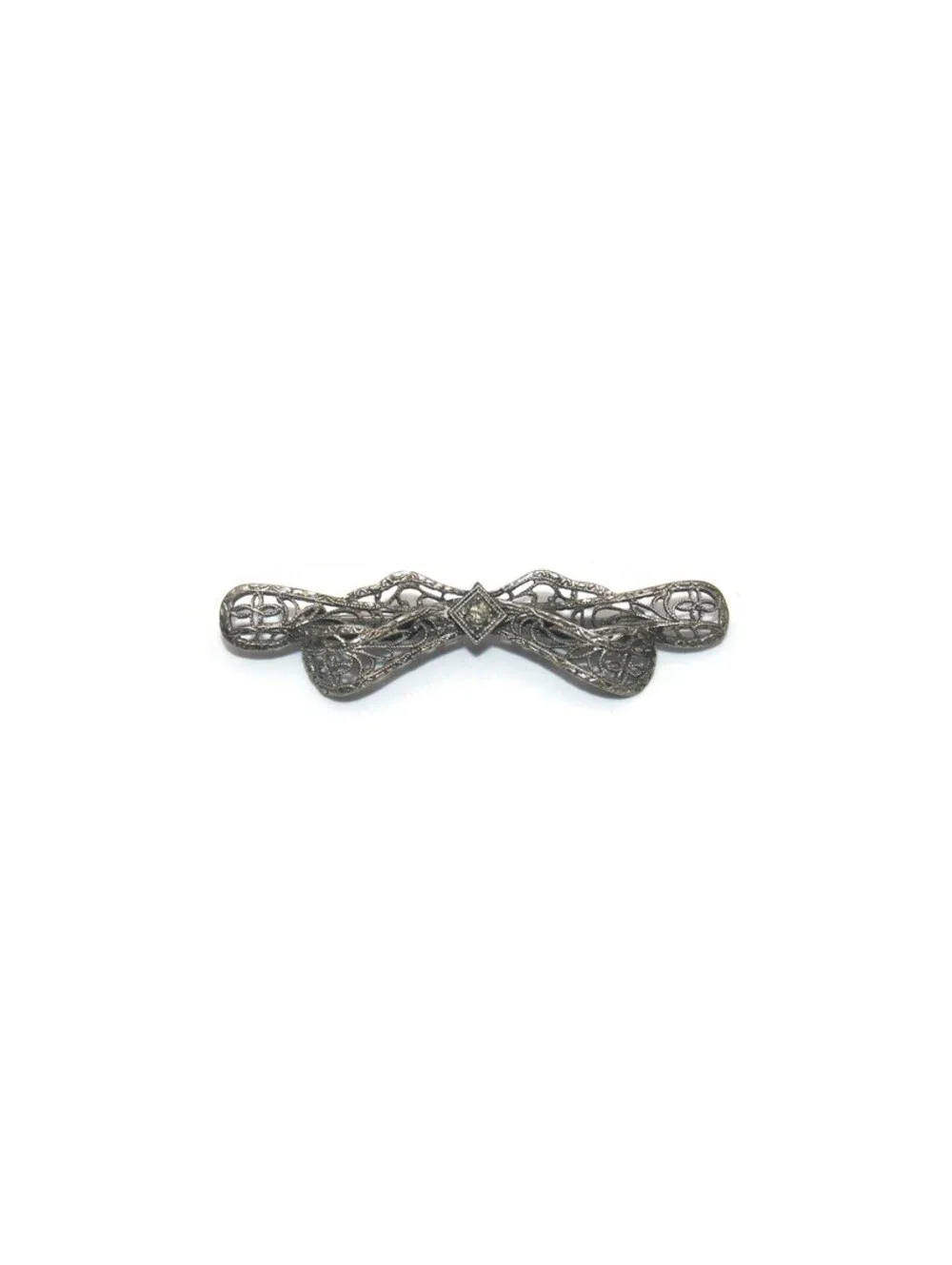 Antique Silver and Grayed Glass Stone Brooch.